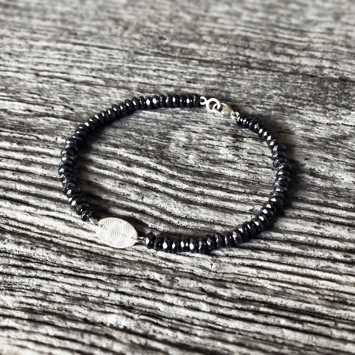Bracelet Rigide Argent Massif Avec Hématite - Style Serpent, Occasion - Bijou Homme/femme