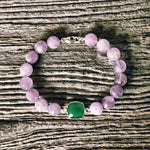 Bracelet Améthyste lilas + Agate verte + Argent massif