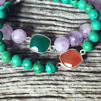 Bracelet Turquoise verte + Cornaline + Argent massif