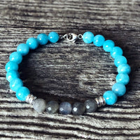 Bracelet Argent massif + Quartz bleu + Labradorite