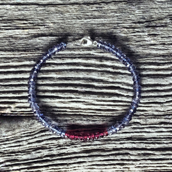 Bracelet fin Grenat + Quartz bleu
