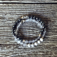 Bracelet Quartz nuage + Argent massif + Hématite