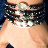 Bracelet Argent massif + Hématite + Howlite