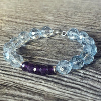 Bracelet Améthyste + Argent massif + Quartz bleu