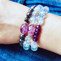 Bracelet Améthyste + Argent massif + Quartz bleu