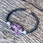 Bracelet Argent massif + Améthyste + Hématite + Aigue-marine