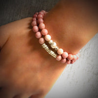 Bracelet Rhodonite + Argent massif