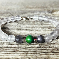 Bracelet Quartz nuage + Turquoise verte + Argent massif