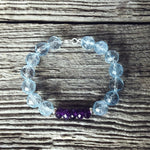 Bracelet Améthyste + Argent massif + Quartz bleu