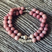Bracelet Rhodonite + Argent massif
