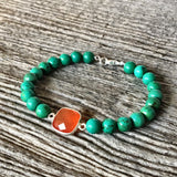 Bracelet Turquoise verte + Cornaline + Argent massif