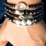 Bracelet Calcédoine + Argent massif + Hématites