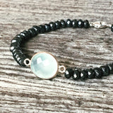 Bracelet Calcédoine + Argent massif + Hématites