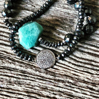 Bracelet Amazonite + Hématite + Argent massif