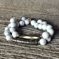 Bracelet Pyrite + Howlite + Argent massif