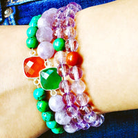 Bracelet Turquoise verte + Cornaline + Argent massif