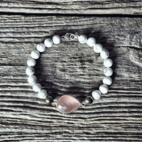 Bracelet Quartz rose + Argent massif + Pyrite + Howlite