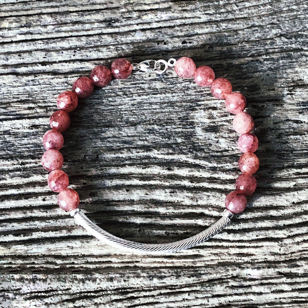 Bracelet Quartz fraise + Argent Massif gravé