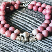 Bracelet Rhodonite + Argent massif