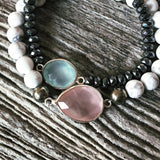 Bracelet Quartz rose + Argent massif + Pyrite + Howlite